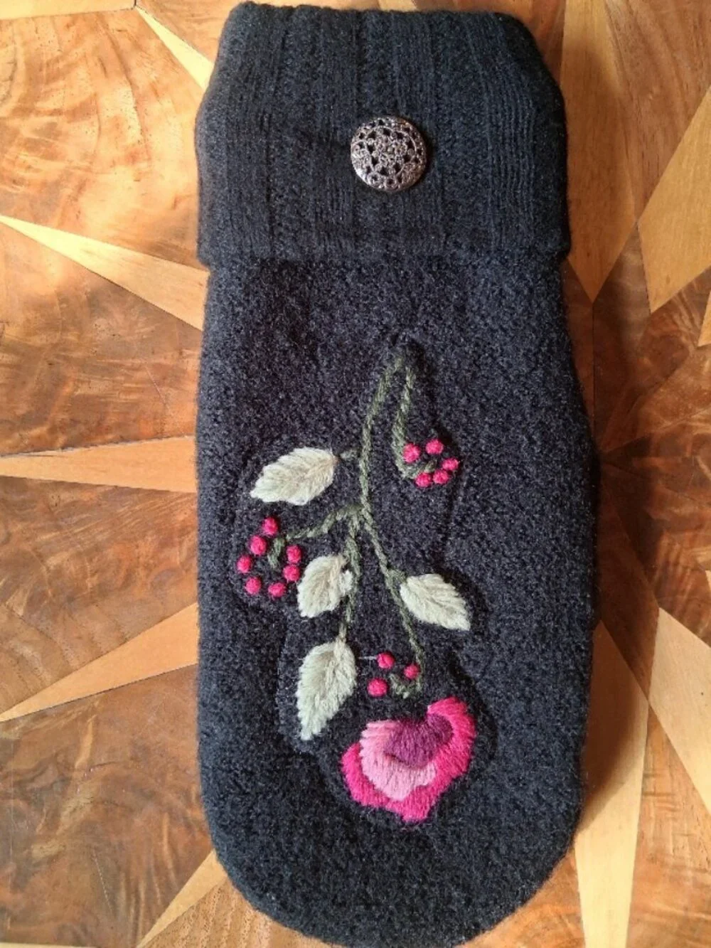 Artisan Knitted and Embrodered Felted Wool Mittens